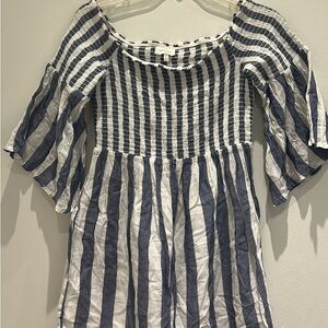 Lucky Brand Blue and White Off-Shoulder Blouse